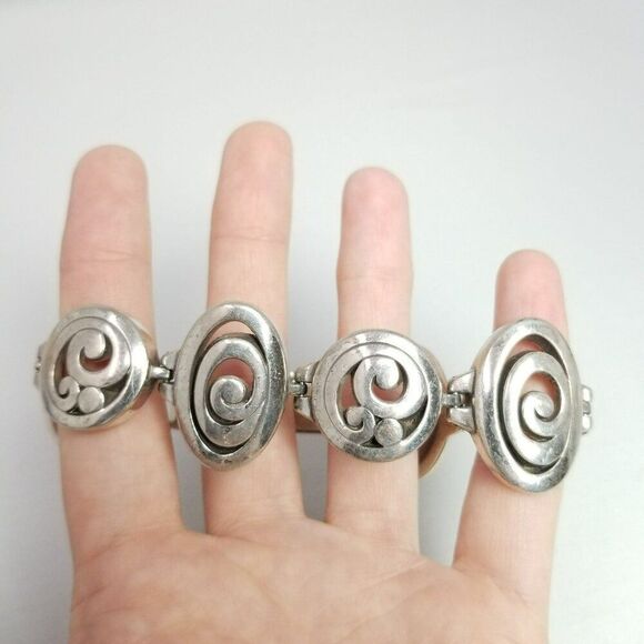 Vintage Brighton Contempo Open Oval Scroll Link Silver Plate Bracelet, Panel - Picture 2 of 8